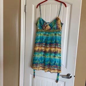 LoveTease aqua tiedye sequin trim mini dress sz 13